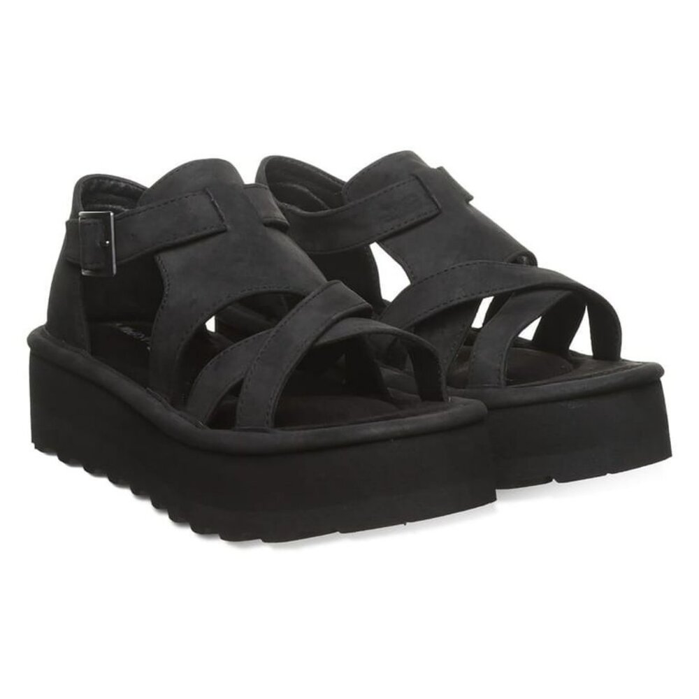 Bearpaw Womens Black Platform Sandals With Adjustable Strap size 6